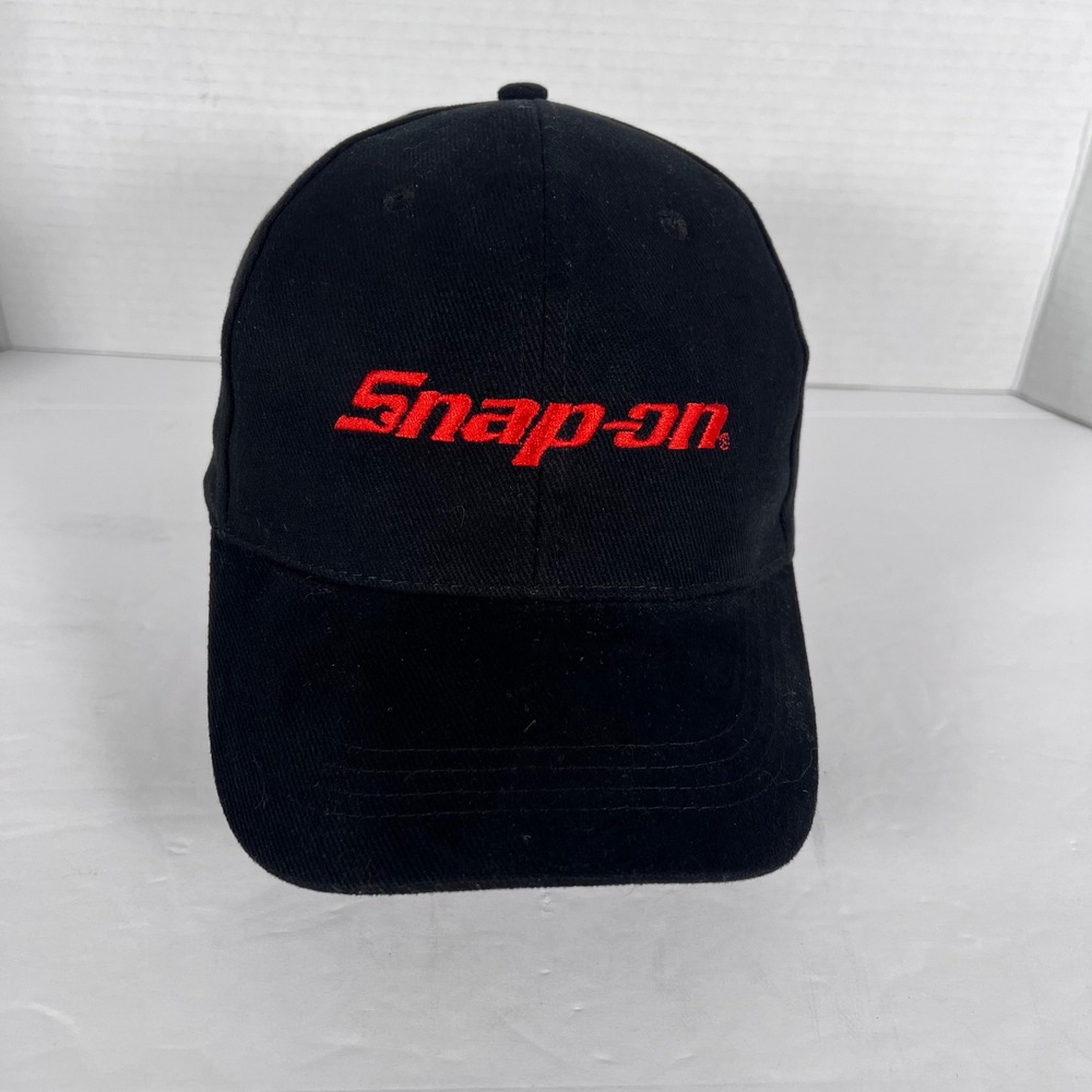 Snap On Black Baseball Cap Red‎ Logo Adjustable Strap Cotton